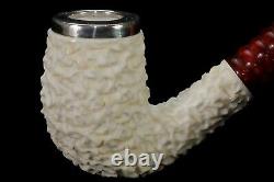 TEKIN Slim Rustic Bent Pipe BLOCK MEERSCHAUM-NEW-HAND CARVED W Case#896 Silver