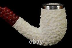 TEKIN Slim Rustic Bent Pipe BLOCK MEERSCHAUM-NEW-HAND CARVED W Case#896 Silver