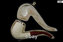 TEKIN Slim Rustic Bent Pipe BLOCK MEERSCHAUM-NEW-HAND CARVED W Case#896 Silver