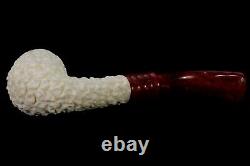 TEKIN Slim Rustic Bent Pipe BLOCK MEERSCHAUM-NEW-HAND CARVED W Case#896 Silver