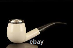 TEKIN Smooth Bent Egg Pipe BLOCK MEERSCHAUM-NEW-HAND CARVED W Case#1228 Silver