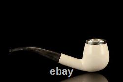 TEKIN Smooth Bent Egg Pipe BLOCK MEERSCHAUM-NEW-HAND CARVED W Case#1228 Silver