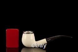 TEKIN Smooth Bent Egg Pipe BLOCK MEERSCHAUM-NEW-HAND CARVED W Case#1228 Silver