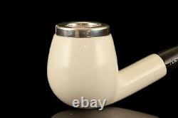 TEKIN Smooth Bent Egg Pipe BLOCK MEERSCHAUM-NEW-HAND CARVED W Case#1228 Silver