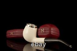 TEKIN Smooth Bent Egg Pipe BLOCK MEERSCHAUM-NEW-HAND CARVED W Case#1228 Silver