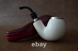 TEKIN Smooth Bent Egg Pipe BLOCK MEERSCHAUM-NEW-HAND CARVED W Case#1472 Silver