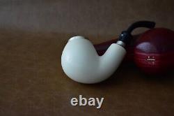 TEKIN Smooth Bent Egg Pipe BLOCK MEERSCHAUM-NEW-HAND CARVED W Case#1472 Silver