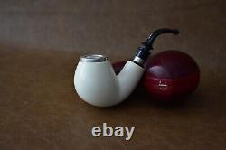 TEKIN Smooth Bent Egg Pipe BLOCK MEERSCHAUM-NEW-HAND CARVED W Case#1472 Silver