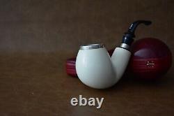 TEKIN Smooth Bent Egg Pipe BLOCK MEERSCHAUM-NEW-HAND CARVED W Case#1472 Silver