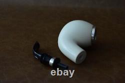 TEKIN Smooth Bent Egg Pipe BLOCK MEERSCHAUM-NEW-HAND CARVED W Case#1472 Silver