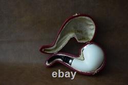 TEKIN Smooth Bent Egg Pipe BLOCK MEERSCHAUM-NEW-HAND CARVED W Case#1472 Silver