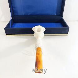 TURKISH BLOCK MEERSCHAUM Handmade Carved Viking Face Pipe With Case White 12