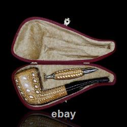 Tall Precolored Dublin Panel Pipe BLOCK MEERSCHAUM-NEW-HAND CARVED W Case#183