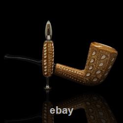 Tall Precolored Dublin Panel Pipe BLOCK MEERSCHAUM-NEW-HAND CARVED W Case#183