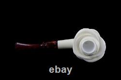 Tekin Rose Figure Smoking Pipe, block Meerschaum New Handmade W Case#633