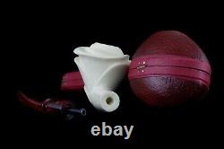 Tekin Rose Figure Smoking Pipe, block Meerschaum New Handmade W Case#633