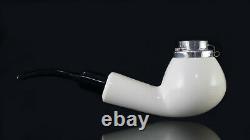 Tekin Smooth Apple Pipe Silver Wind Cap new-block Meerschaum Handmade W Case#170