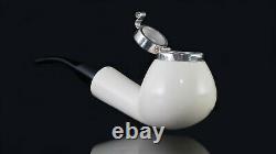 Tekin Smooth Apple Pipe Silver Wind Cap new-block Meerschaum Handmade W Case#170