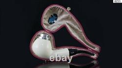 Tekin Smooth Apple Pipe Silver Wind Cap new-block Meerschaum Handmade W Case#170