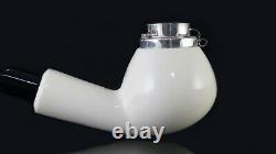 Tekin Smooth Apple Pipe Silver Wind Cap new-block Meerschaum Handmade W Case#170