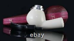 Tekin Smooth Apple Pipe Silver Wind Cap new-block Meerschaum Handmade W Case#170