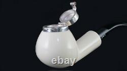 Tekin Smooth Apple Pipe Silver Wind Cap new-block Meerschaum Handmade W Case#170