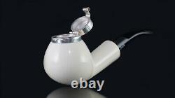 Tekin Smooth Apple Pipe Silver Wind Cap new-block Meerschaum Handmade W Case#170