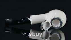 Tekin Smooth Apple Pipe Silver Wind Cap new-block Meerschaum Handmade W Case#170