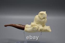 The Great Horned Owl Smoking Pipe New Block Meerschaum Handmade Custom Case#981