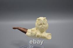 The Great Horned Owl Smoking Pipe New Block Meerschaum Handmade Custom Case#981