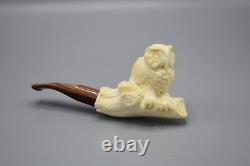 The Great Horned Owl Smoking Pipe New Block Meerschaum Handmade Custom Case#981