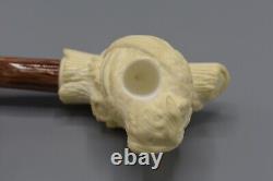 The Great Horned Owl Smoking Pipe New Block Meerschaum Handmade Custom Case#981