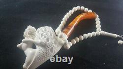 The naked lady meerschaum pipe with meerschaum prayer beads, block meerschaum