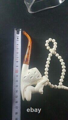 The naked lady meerschaum pipe with meerschaum prayer beads, block meerschaum
