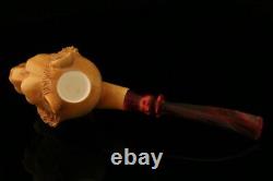 Tiger Block Meerschaum Pipe Carved by Kenan with custom case 11672