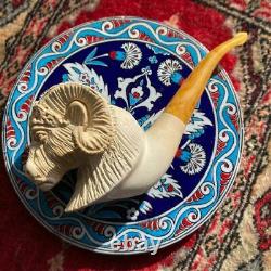 UNSMOKED Ram Hand Carved Block Meerschaum Pipe