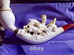 UNSMOKED S. YANIK Block MEERSCHAUM Pipe Featuring Three Animals GREAT CARVING