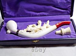 UNSMOKED S. YANIK Block MEERSCHAUM Pipe Featuring Three Animals GREAT CARVING