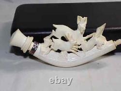 UNSMOKED S. YANIK Block MEERSCHAUM Pipe Featuring Three Animals GREAT CARVING