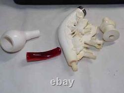 UNSMOKED S. YANIK Block MEERSCHAUM Pipe Featuring Three Animals GREAT CARVING