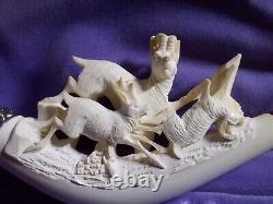 UNSMOKED S. YANIK Block MEERSCHAUM Pipe Featuring Three Animals GREAT CARVING