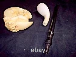 UNSMOKED S. YANIK MEERSCHAUM PIPE FEATURING NUDE WOMAN PLAYING a BANJO MOON