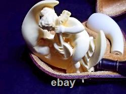 UNSMOKED S. YANIK MEERSCHAUM PIPE FEATURING NUDE WOMAN PLAYING a BANJO MOON