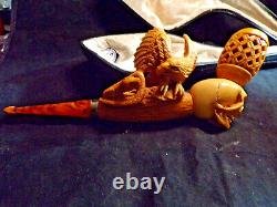 UNSMOKED XL Block MEERSCHAUM Pipe SKELETON EAGLE SNAKE 9 1/2 LONG