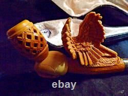 UNSMOKED XL Block MEERSCHAUM Pipe SKELETON EAGLE SNAKE 9 1/2 LONG