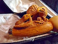 UNSMOKED XL Block MEERSCHAUM Pipe SKELETON EAGLE SNAKE 9 1/2 LONG