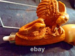 UNSMOKED XL Block MEERSCHAUM Pipe SKELETON EAGLE SNAKE 9 1/2 LONG