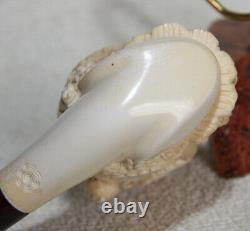 UNSMOKEDN. O. S. In CASE Giant BLOCK MEERSCHAUM Cultured Amber Stem Pipe