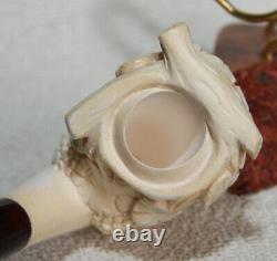 UNSMOKEDN. O. S. In CASE Giant BLOCK MEERSCHAUM Cultured Amber Stem Pipe