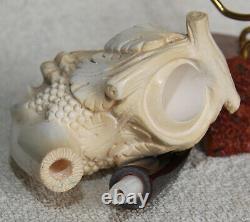 UNSMOKEDN. O. S. In CASE Giant BLOCK MEERSCHAUM Cultured Amber Stem Pipe